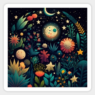 3. Celestial Bohemian Flowers Aesthetic Design Stars Moon Floral Cosmic Pattern Sticker